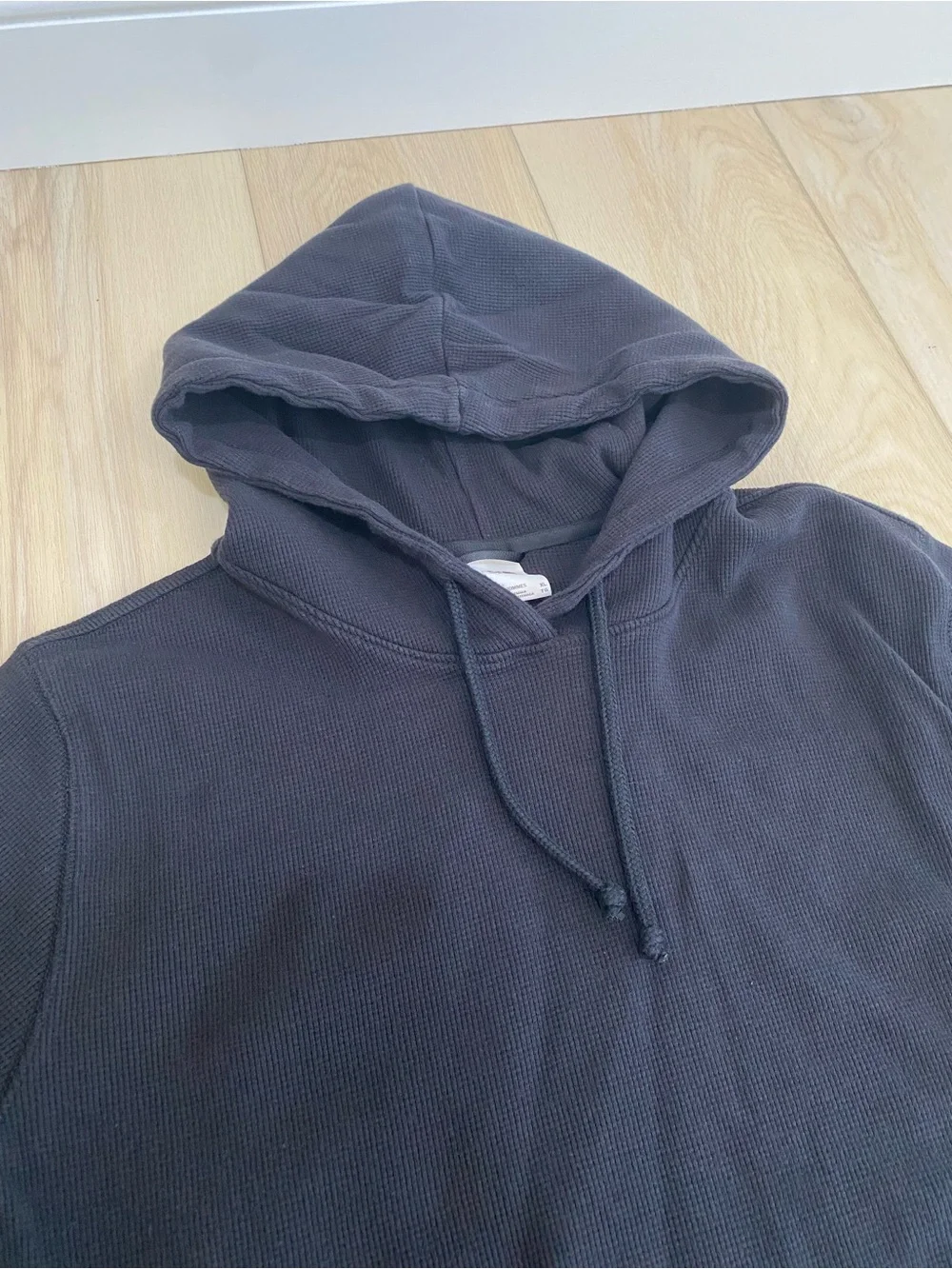 The North Face Mens XL Black Waffle Knit Thermal Pullover Hoodie Kangaroo Pocket